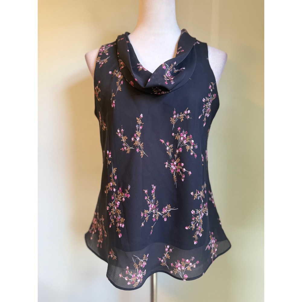 Jessica Howard Petite Black Floral Cowl Top Blouse 12 boho Y2K romantic whimsi